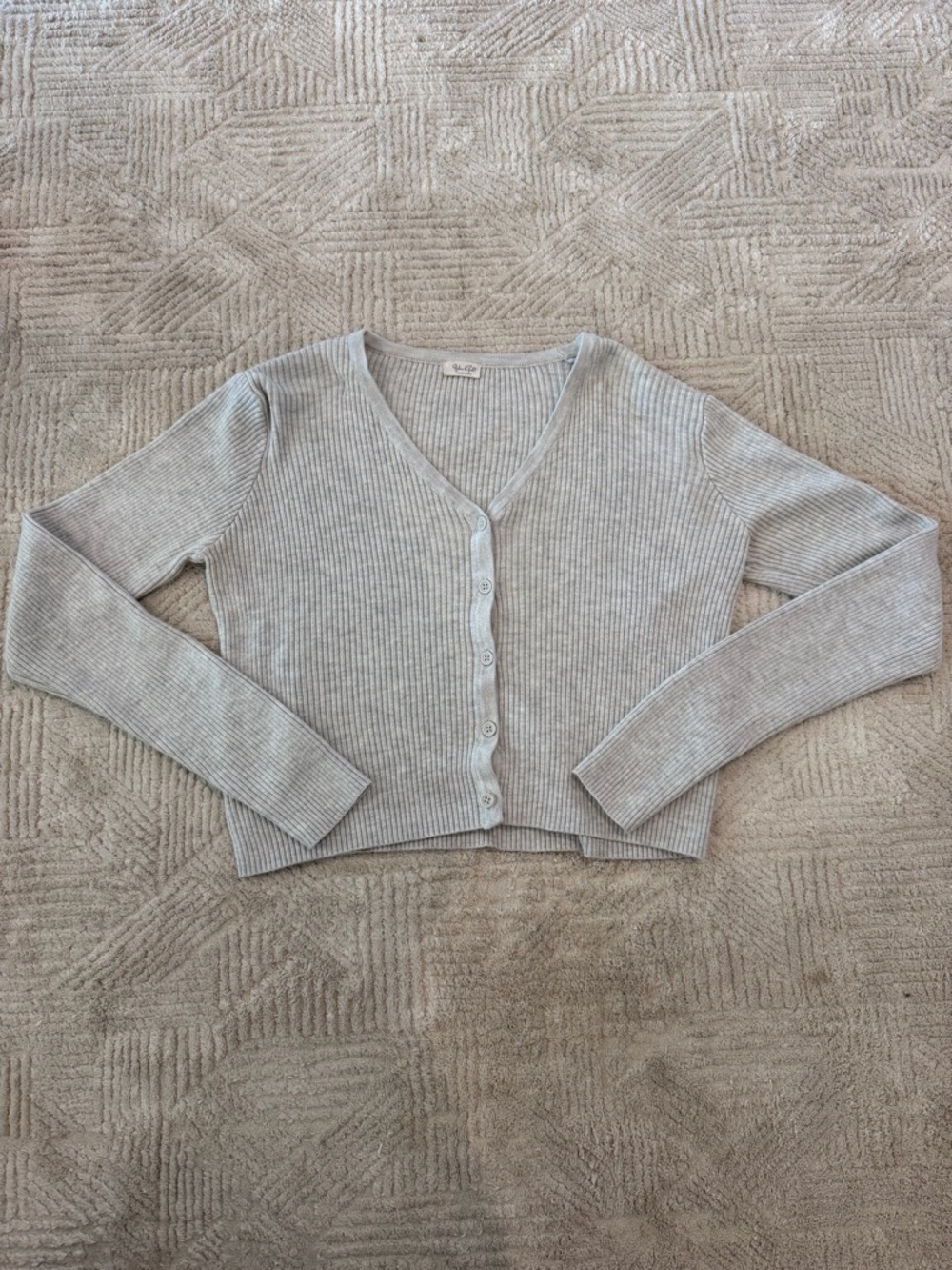 Brandy Melville Light Gray Ribbed V-Neck Button Cardigan